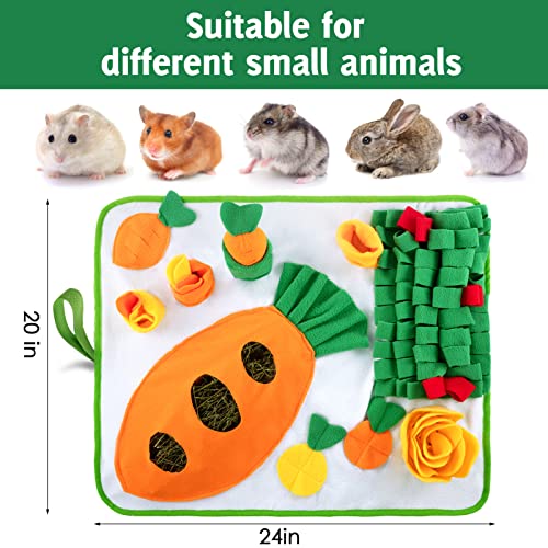 Image of 20 inch x 24 inch Rabbit Foraging Mat with Carrot Toy- Polar Fleece Pet Snuffle Pad with Fixing Handle- Funny Interactive Nosework Feeding Mat- Rabbit Hay Feeder Mat for Rabbits Bunny Guinea Pigs Ferrets