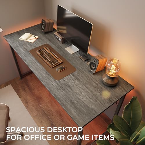 Image of Huuger Computer Desk, 48 Inch Office Desk, Gaming Desk with Storage, Writing Desk Work Desk for Home Office, Study, Modern Simple Desk, Large Legroom, Metal Frame, Grey
