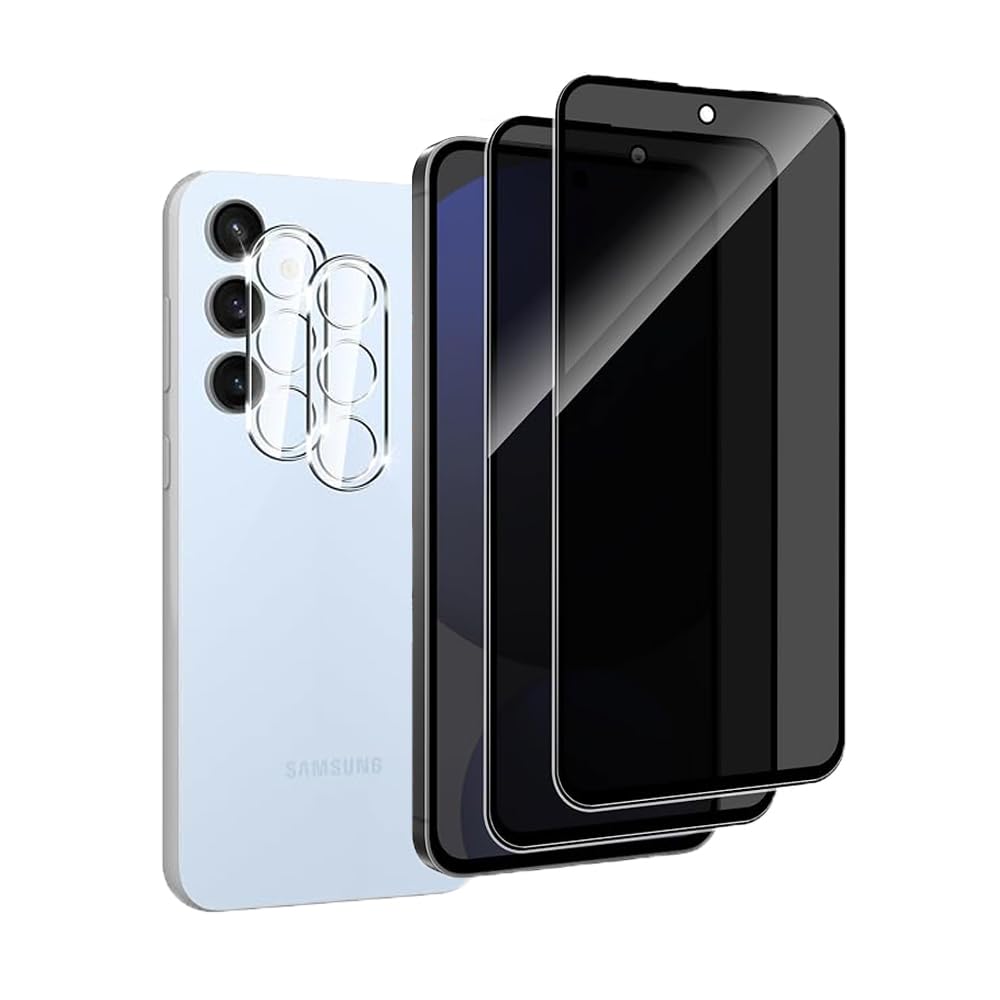 [4Pcs]FortuneMore Compatible with Samsung Galaxy S24 Fe Privacy Screen Protector Tempered Glass Screen Film with Camera Lens Protector Anti Scratch Anti Spy Bubble Free 9H Hardness