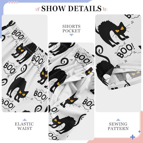 Black Cat Boo Boys Long Pants Soft Trousers Elastic Waist Kids Lounge Bottoms with Pockets S-XL4