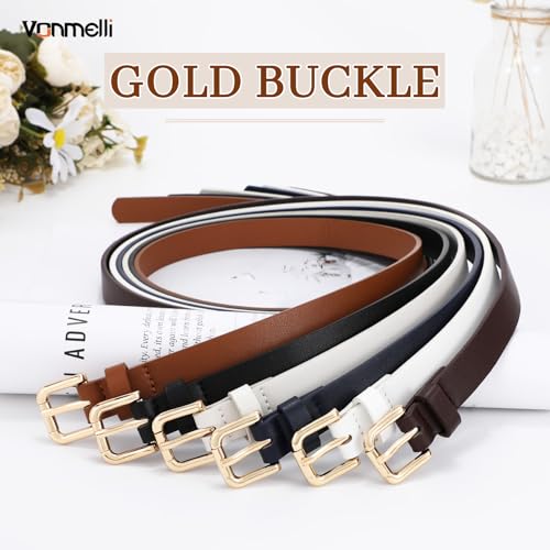 VONMELLI 4 Pack Thin belts for Women, Ladies Skinny Leather Waist Belt for Women Fashion Dress Jeans3