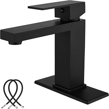Midanya Bathroom Faucet 1 Hole, Single Handle Bathroom Sink Faucet with Water Supply Lines for Basin, RV, Lavatory Sink,Without Drain,Short Body,Matte Black