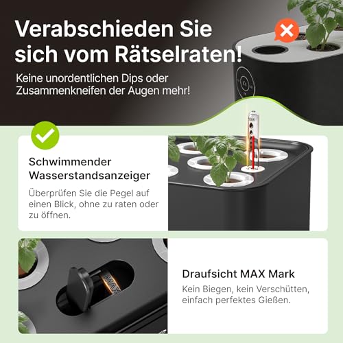 SUNCOZE Hydroponisches Anzuchtsystem, Smart Garden 12Pods, Indoor Kräutergarten Set mit LED-Wachstumsleuchte, 4L Wassertank, höhenverstellbar, leise intelligente Pumpe, für Zuhause, Küche, Schwarz