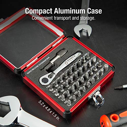 Sunex 9726 Mini Ratchet and Bit Set, 1/8-Inch - 1/4-Inch S2 Bits, 5/64-Inch - 1/4-Inch hex bits, 38-Piece