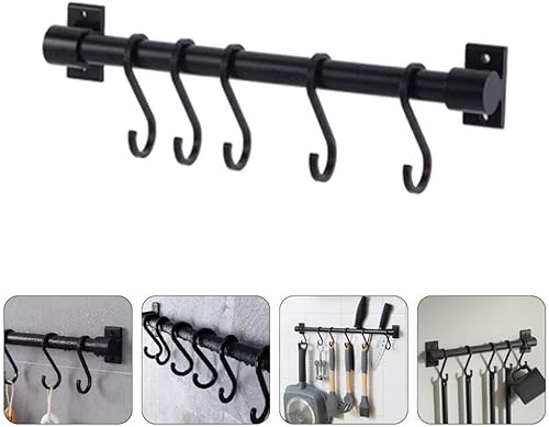 Miniatura 8 de Kichvoe Perchas de metal, 1 juego de utensilios de cocina, estante para ollas, barra de cacerola, colgador de pared de cocina, colgador de cucharas,