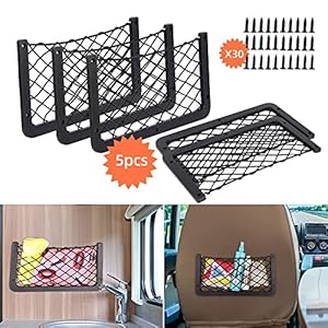 5 PCS Filet Rangement élastique pour Voiture avec 30 vis, Fmlkic Organisateurs Rangement Coffre avec Cadre Plastique , Multifonctionnel Sac Pocket Organizer de Voiture pour Camping-Cars, Maison