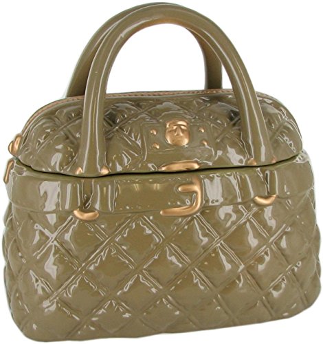 Neiman Marcus Quilted Handbag Cookie Container - Ceramic Cookie Jar - Beige and Gold