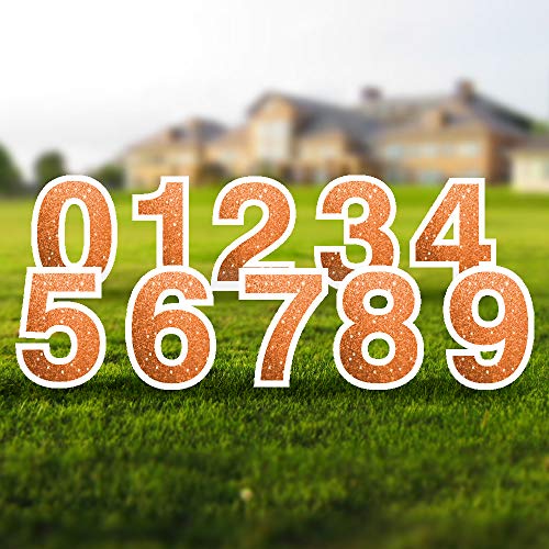 Vispronet Numbers Yard Sign Set – Includes All Numbers 0-9 – 10pcs Total – Weather-Resistant Corrugated Plastic (Glitter Orange)