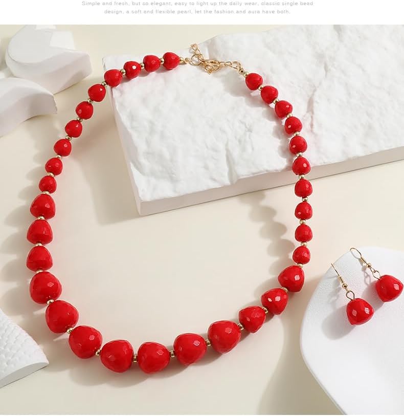 Caiyao Colorful Acrylic Irregular Beaded Choker Necklace Earrings Set Bohemian Multicolor Resin Beaded Sweater Necklaces Geometric Ethnic Costume Statement for Women Party Wedding Jewelry Gifts - Image 2