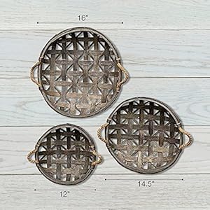 CWI Round Tobacco Basket with Metal Straps - Small, Medium, and Large Hanging Basket for Wall Storage and Decorations - 3 - Brown CWI Round Tobacco Basket with Metal Straps Small Medium and Large Hanging Basket for Wall Storage and Decorations 3 Brown