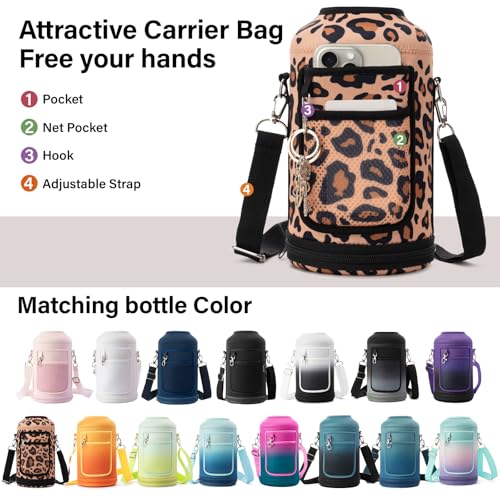 Insulated Water Bottle | Thickened Stainless Steel Vacuum Metal | Portable Sports Half Gallon Large Water Jug for Gym and Hiking with Straw, Carrier Bag, Handle Strap | BPA-Free 64 oz
