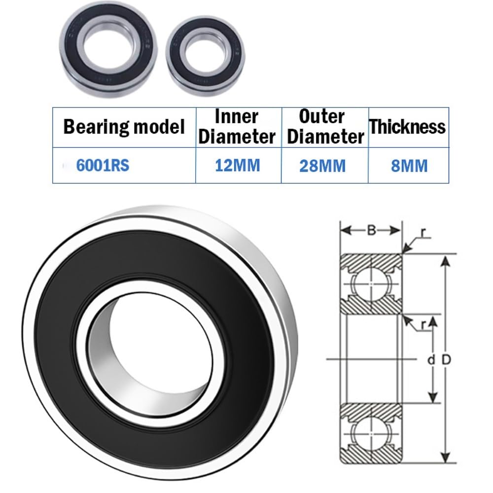 Rodamiento de bolas 6001 R82RS 1/2 pulgada de ancho, rodamientos pequeños sellados dobles for Motor eléctrico, rueda, bicicleta, cortacésped, Spinner(20pcs 12x28x8)