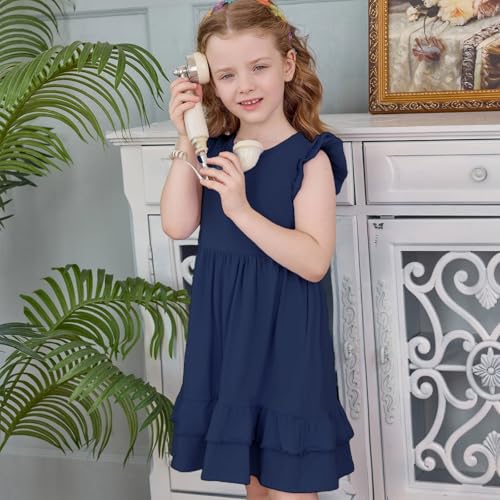 Little Bitty Toddler Girl's Dresses Summer Cotton Dress Flutter Sleeve Tiered Casual Skater Frock Twirly Sundress 3-8 Years3