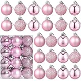 24 Count Mini Pink Ornaments for Mini Christmas Tree, Small Shatterproof Christmas Tree Ornaments Balls Party Decorations, 1.2 Inch