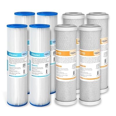 5 Micron Pleated Polyester Sediment Water Filter & 5 Micron CTO Carbon Block Water Filter 10"x2.5", Whole House Pre-Filter Universal Replacement Filter