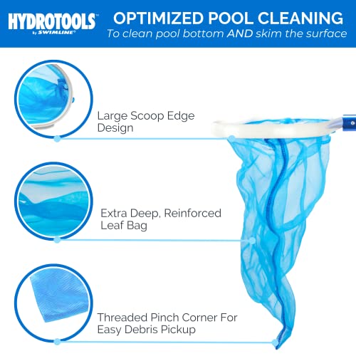 Hydrotools By Swimline 8033 Leaf Net For Inground Above Ground Pool Pond | Extra Large Skimmer Net Cleaning Tool & Ultra Fine Deep Mesh Bag | Durable Reinforced Aluminum Frame | For Debris Bugs Pickup #TOP1