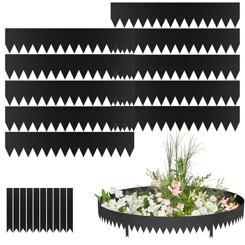 PEILU Rasenkanten 20cm Hoch Verzinkt Stahl Beeteinfassung Garten Beetumrandung mit Spikes 10 Stück 100cm Mähkante Wurzelsperre Palisaden Metall Rasenkantenband für Wege, Rasenflächen (Schwarz)