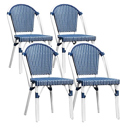 Image of PURPLE LEAF French Bistro Dining Chairs Set of 4, White Finish, Deep Blue