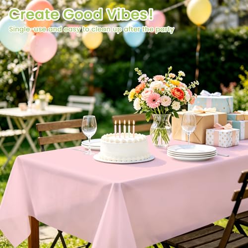Image of Mulbozy 4 Pcs Pink Plastic Tablecloth Disposable, 54 x108 Inch