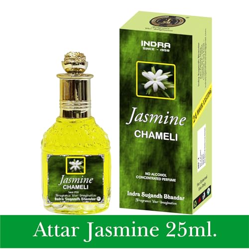 Image of INDRA SUGANDH BHANDAR Attar For Unisex Pure Jasmine, 25ml Roll On Rich & Divine Original & Pure Chameli Flower Long Lasting Liquid Fragrance Pack