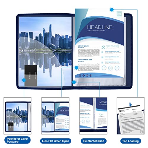 image for Sooez 30-Pocket Binder with Plastic Sleeves 8.5x11 (Navy Blue), Heavy 