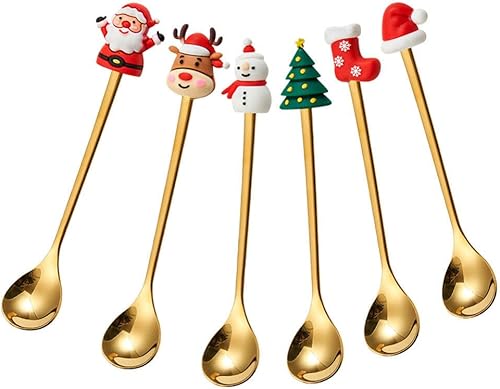 Miniatura 6 de UPKOCH 6 cucharas de Navidad, cucharas de acero inoxidable para remover con pedante, cucharas de café, cucharas de té, cucharas de postre, cucharas