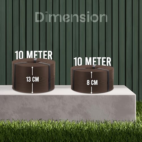 GARDENIX Flexible Rasenkante Kunststoff 10m, Höhe 130mm - Rasen Beeteinfassung Holzoptik - Beetumrandung Rund - Wetterbeständige Rasenbegrenzung, Rasenkanten Braun