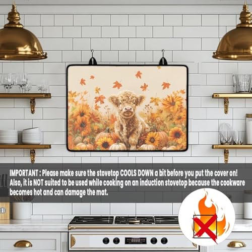 Image of Cattle Sunflower Maple Electric Stove Guard Protector Folding Ceramic Stove top Cover 30x21 Inch Heat Resistant Mat Extra Large Dish Dry Mat for Kitchen Tanksgiving Day Decorations