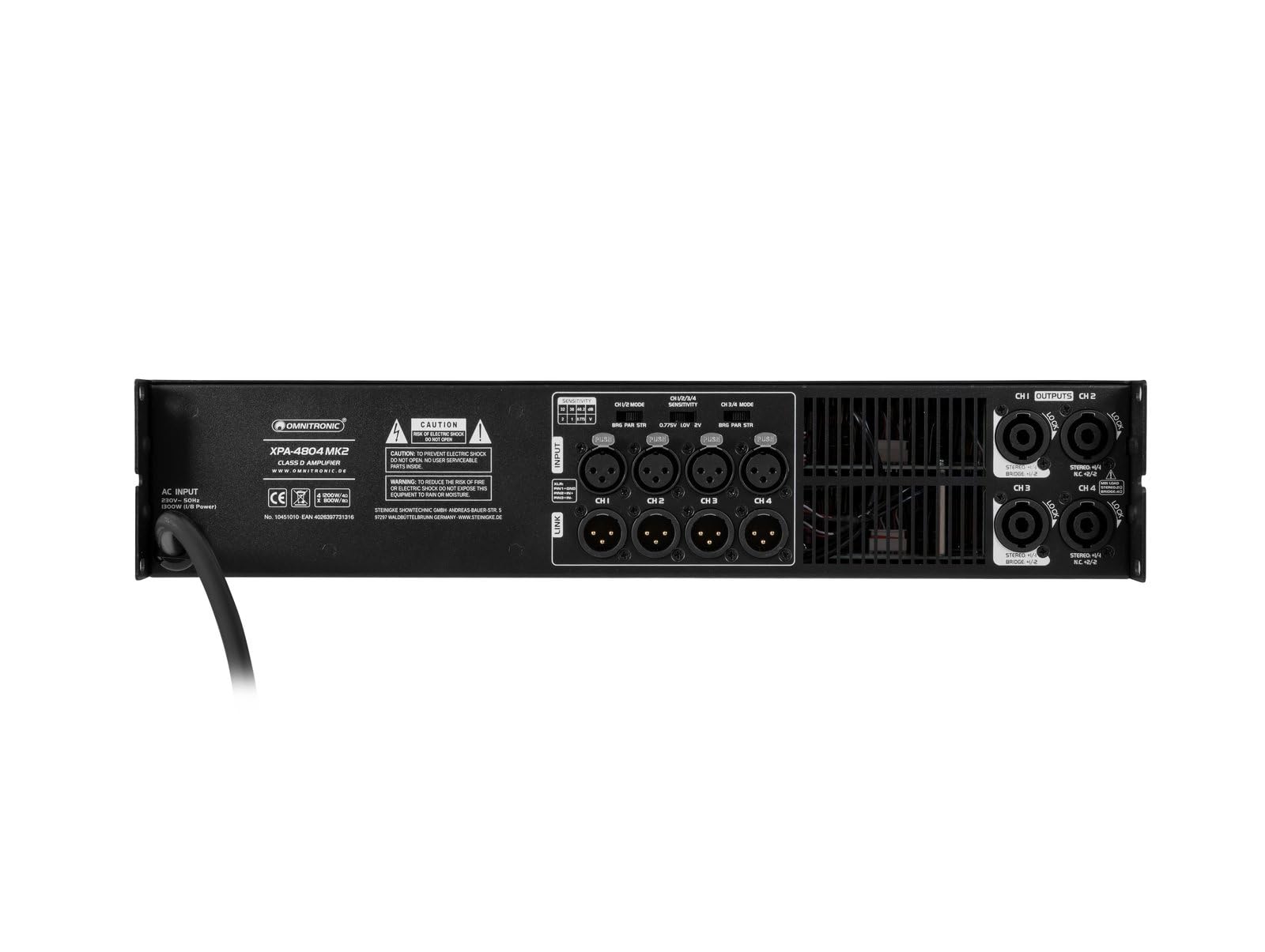 OMNITRONIC XPA-4804 MK2 Endstufe | Class D Stereo-PA-Verstärker mit Limiter, 4 x 1800 W RMS (2 Ohm), 4 x 1200 W RMS (4 Ohm)