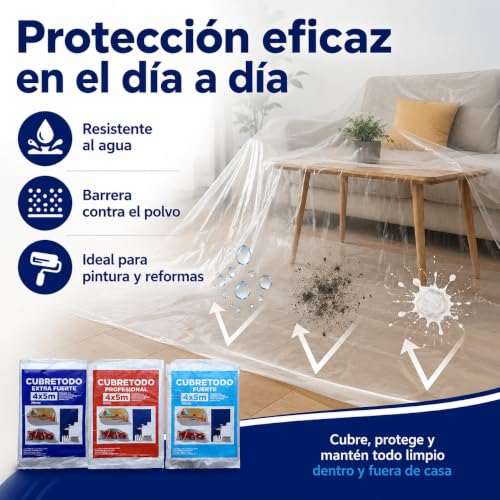 Miniatura 4 de Plástico Cubretodo Protector Multiuso Para Tapar Suelos, Muebles, Puertas, Ventana Interior Y Exterior 4x3 M, 6 Micras Básico 1 Pieza