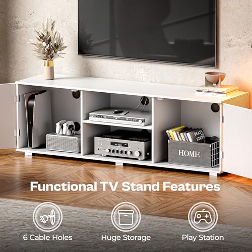 image for Huuger TV Stand for 55 Inch TV, Entertainment Center with LED Lights, 