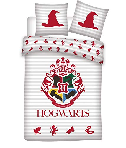 Juego de funda nórdica reversible Harry Potter Hogwarts 155 x 200 cm + funda de almohada 50 x 80 cm 100% algodón…