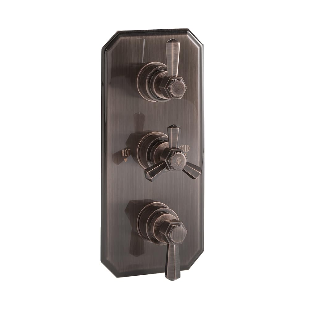 Milano Aged Bronze Earlham Art Deco 2 Outlet Triple Thermostatic Mixer Shower Valve