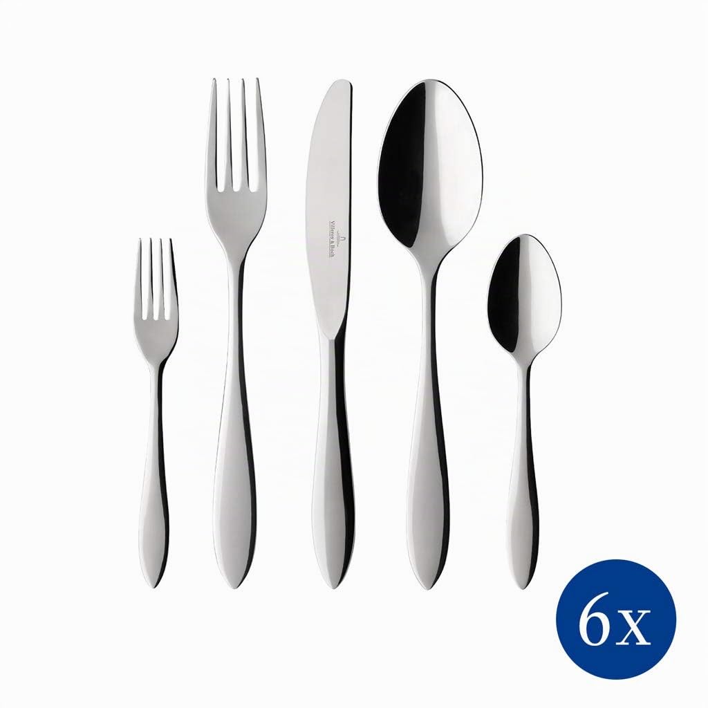 Villeroy & Boch - Arthur Servizio Tavola 30 Pezzi, Lavabile in Lavastoviglie, Set di Posate 6 Persone, Acciaio Inossidabile