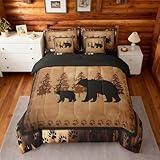 Feelyou Juego de edredón de oso tamaño individual, juego de cama de caza de osos