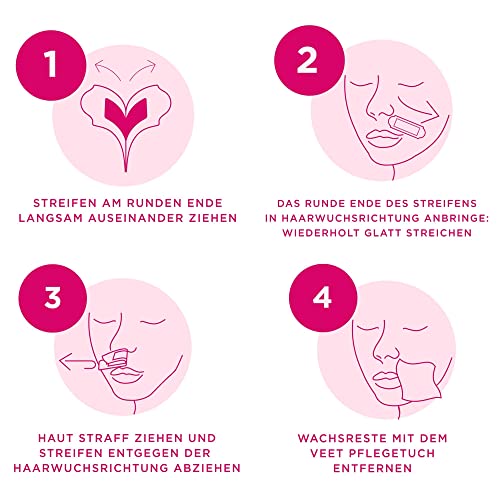 Veet PURE Kaltwachsstreifen – Geeignet für sensible Haut – Anwendung für Gesicht – Bis zu 28 Tage glatte Haut – 10 x Doppelstreifen à 20 Anwendungen - Image 4