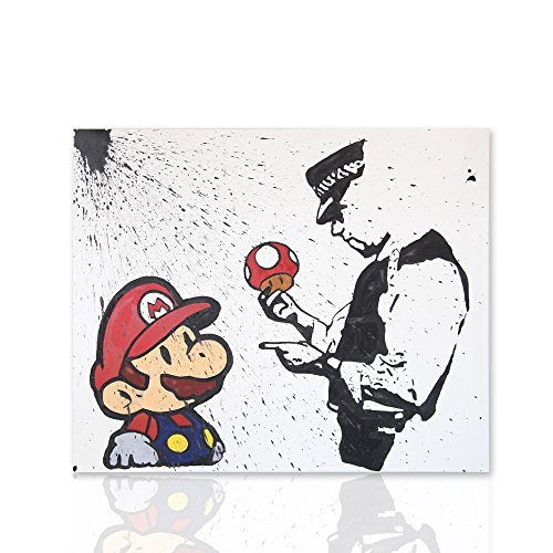 Cadre pour chambre Super Mario Bros avec Black Banksy Tribute sketch - peint sur toile prêt à accrocher - décoration pour la décoration intérieure Colorscrazy