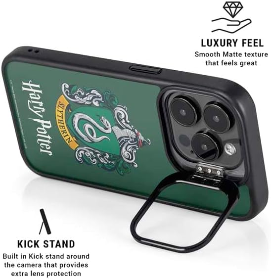 Skinit Kickstand Phone Case Compatible with iPhone 15 Pro Max - Officially Licensed Wizarding World Harry Potter Slytherin House Crest Design