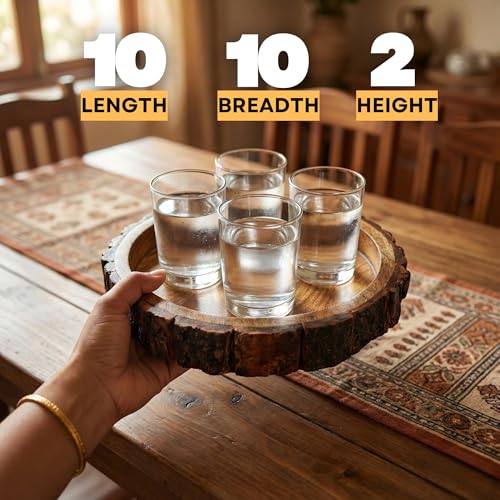 Image of Rustic Wooden Buckle Tray for Serving - 10 inch Round Wood Bark Edge Platter for Snacks, Fruits, Tea & Coffee | Food‑Safe Decorative Centerpiece for Dining & Coffee Table, Indian Homes & Gifting