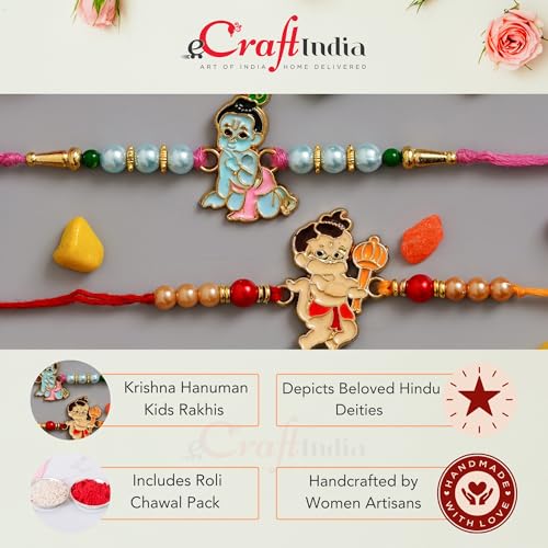 Image of eCraftIndia Set of 2 Beautiful Kundan Pearls Beads Designer Rakhis with Roli Chawal Pack