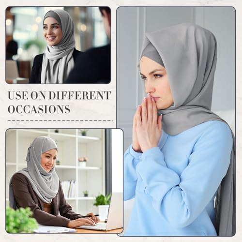 Hijab Scarves and Undercap Set, Chiffon Muslim Head Scarf for Women Islamic Solid Long Shawl Inner Hijab Cap4