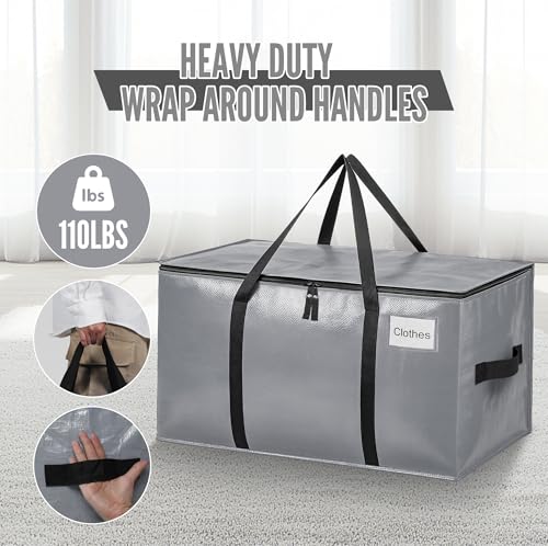 Image of BAGAIL Heavy Duty Moving Bags with Strong Handle, Extra Large Moving Boxes, Storage Tote for Clothes, College Moving Supplies(Grey, 2 Pack)