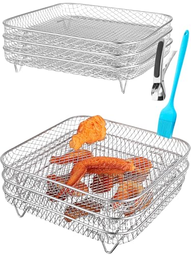Three Stackable Dehydrator Racks for Ninja, Instant Pot Vortex, COSORI, CHEFMAN, Gowise, Ultrean, Gourmia - 304 Stainless Steel Grill Rack Fits 4.2-5.8 QT Air Fryer, Oven Air Fryer Accessories