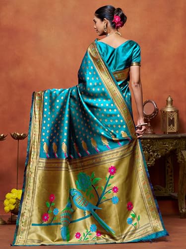 Image of EthnicJunction Women's Silk Blend Woven Paithani saree With Blouse Piece | Wedding Saree | Heavy Saree