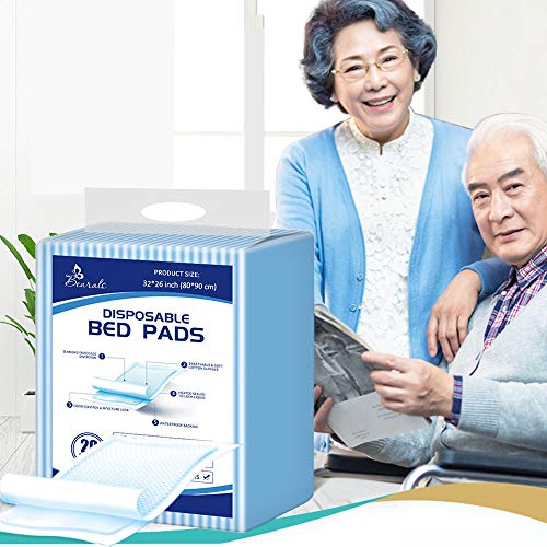 Extra Large Disposable Bed Incontinence Pads (32”x36”, 20 Counts), Leak-Proof Disposable Bed Pads for Adults and Children, Thick Bed Underpads Disposable