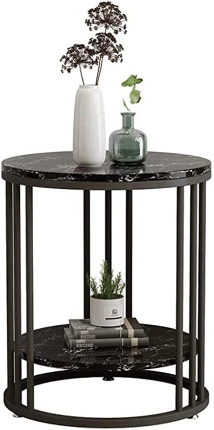 Image of Crown Art Round End Table with Storage Shelf, Side Table for Small Space, Easy Assembly, Accent Furniture with Metal Frame (Black)