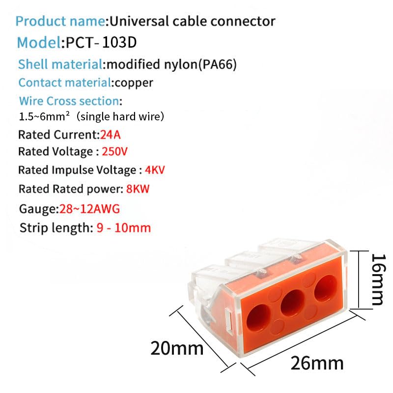 30/50/100PCS Wire Connector Compact Wire Wiring Connector PPCT-102/103D/104 Conductor Controller Terminal Block(PCT-102,100Pcs)