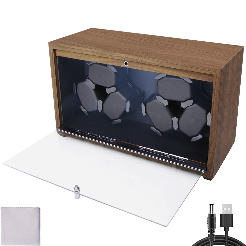 Automatic Watch Winder with LED Light Soft Flexible Watch Pillow AC Adapter Quiet Motor 4 Rotation Modes 6 Slots