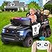 JOYLDIAS Kids Ride On Police Car, 12V Battery Powered Electric Cars W/2.4G Remote Control, 6 Wheels, Real Tailgate, Spring Suspension, LED Flashing Lights, Megaphone Siren Music & Horn Intercom