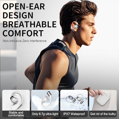 Bluetooth 6.0 Open-Ear Headphones with Mic, Adjustable Ear Hooks, Ultra-Comfort, White - Image 6